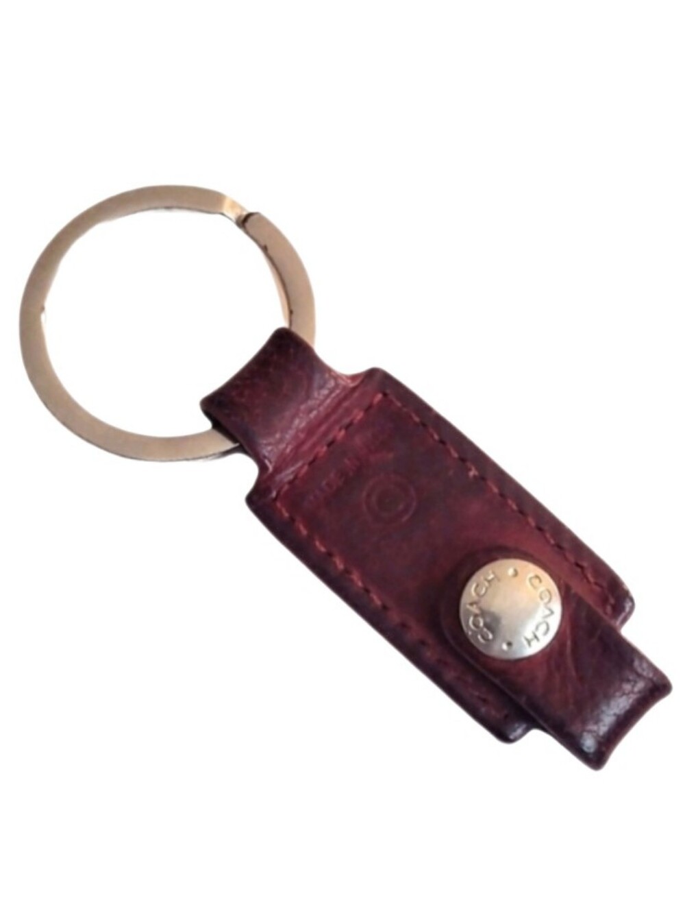 🔑 Coach Vintage 80/90s Bordeaux Burgundy Red Leather Valet Key Fob Snap Keyring